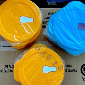 Tupperware Containers in Summer Orange and Azur Blue.